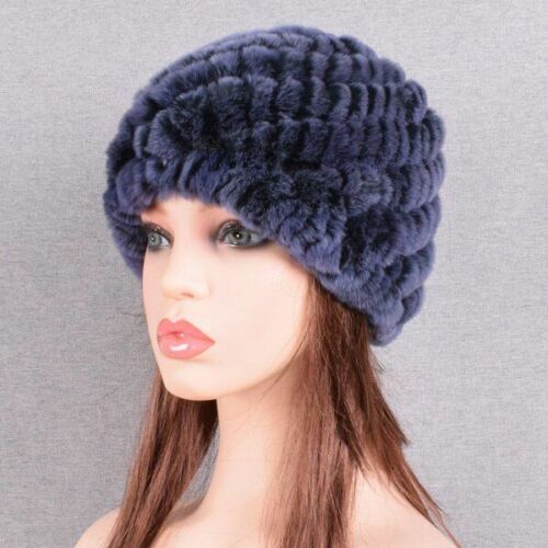 Fur Hats Rabbit Winter Womens Russian Real Knitted Cap Warm Beanie Fashion Solid