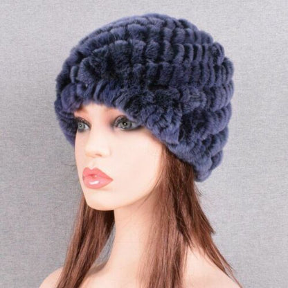 Fur Hats Rabbit Winter Womens Russian Real Knitted Cap Warm Beanie Fashion Solid