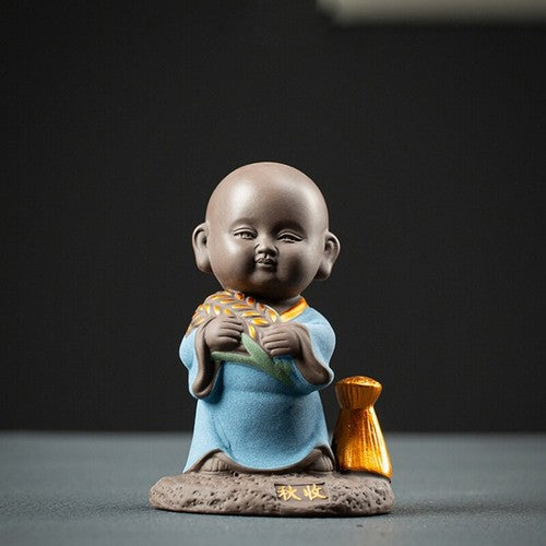 creative tea pet Zen style monk statue table house warming gift purple clay new