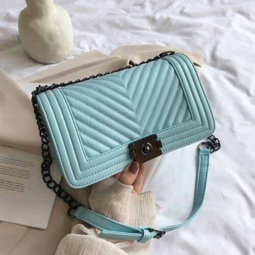 Chain Shoulder Bag V-Line Leather Crossbody Bags Lock Messenger Handbag 9 Colors