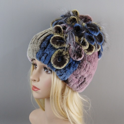 New Women Fur Hat Winter Handmade Rabbit Fur Cap Fur Headwear Warm Beanies Cap