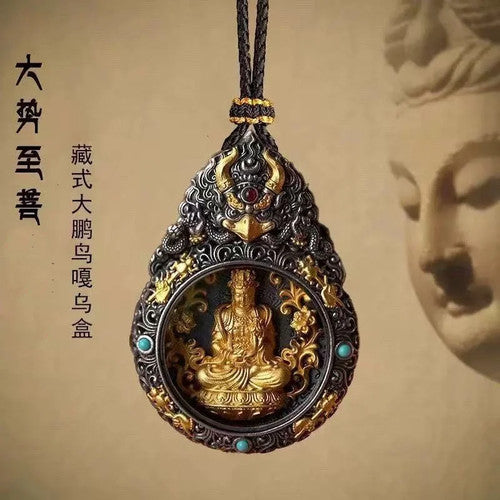 Tibetan Chinese Retro Handcarved Buddha Statue Pendant Amulet Necklace Jewelry