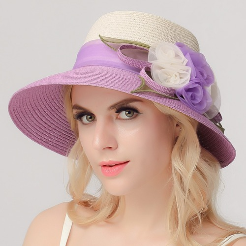 New Wide Brim Sun Hat Woman Straw Sun Cap Flower Sun Beach Outside Travel Cap