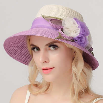 New Wide Brim Sun Hat Woman Straw Sun Cap Flower Sun Beach Outside Travel Cap