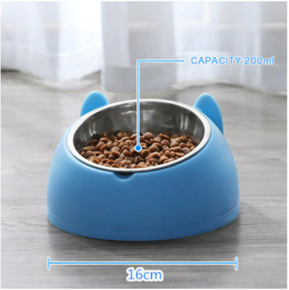 Pet Cat Elevated Stand Cat Dish Stainless Steel Tilted Raised Food Water Bowl