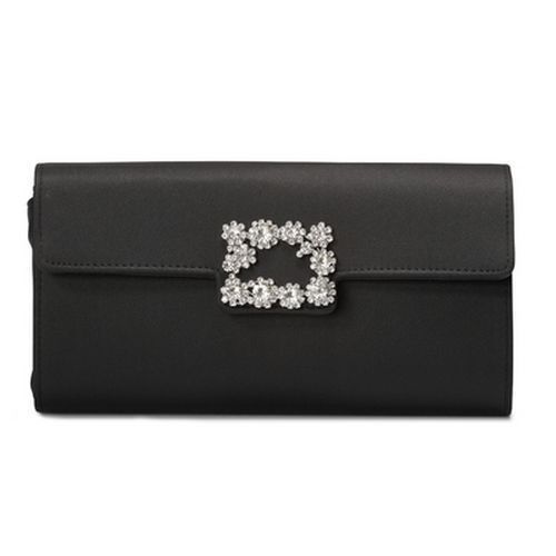 Women Black Evening Clutch Party Diamonds Shoulder Chain Purse Handbags Silk 1PC