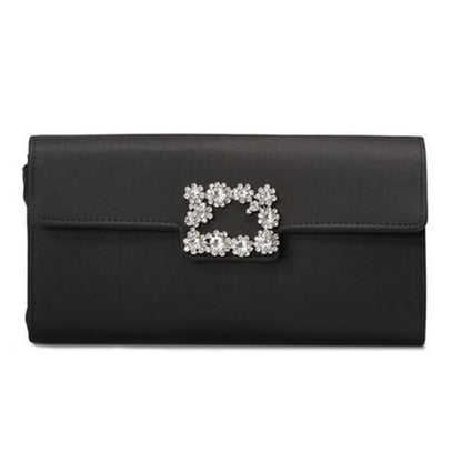 Women Black Evening Clutch Party Diamonds Shoulder Chain Purse Handbags Silk 1PC