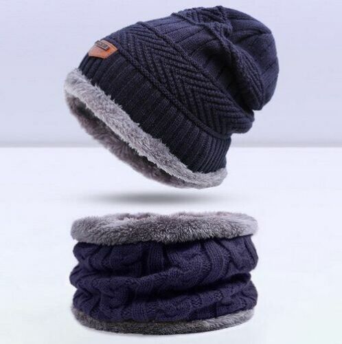 Winter Beanie Hat Scarf Set Soft Fleece Inner Lining Stretchy Knit Cap Elastic