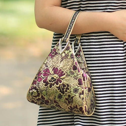 Flowers Embroidery Small Handbag Shopper Purse Triangle Bag Clutch 20*16*6 CM