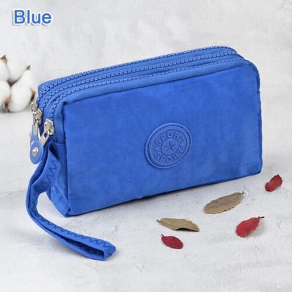 3 Zippers Purse Wallets Coin Cards Keys Money Bag Canvas Woman Handbags 15*9.5CM