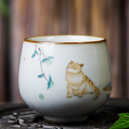 Embersceramic Ceramic Tea Cup Lovely Cat Chinese Kung Fu Cup 100ml
