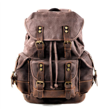 Military Retro Waterproof Oil Wax Canvas Backpack Large Capacity Man's Rucksack