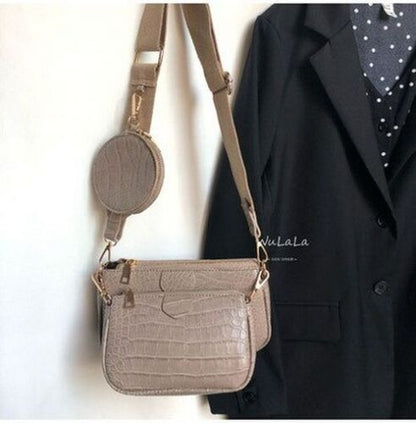 Vintage Shoulder Bag Wide Strap Crocodile Print Crossbody Bag 120CMChain Leather