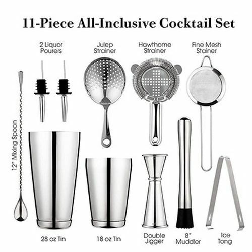 11Piece Cocktail Shakers Bar Sets Stainless Steel Bartender Tool Wine Mixer Kits