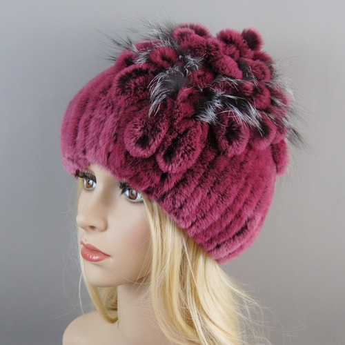 New Women Fur Hat Winter Handmade Rabbit Fur Cap Fur Headwear Warm Beanies Cap