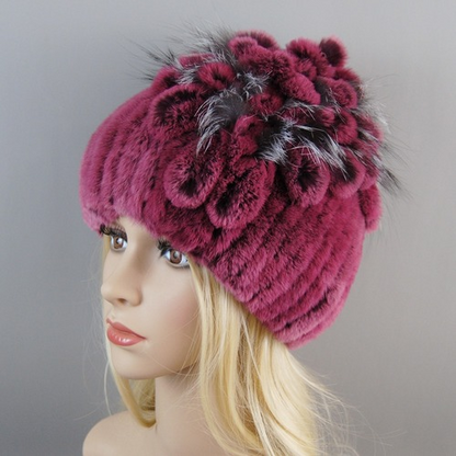 New Women Fur Hat Winter Handmade Rabbit Fur Cap Fur Headwear Warm Beanies Cap
