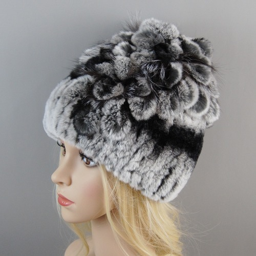 New Women Fur Hat Winter Handmade Rabbit Fur Cap Fur Headwear Warm Beanies Cap