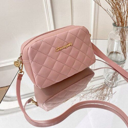 Simple Style Small Shoulder Bag Solid Color Leather Wide Strap Crossbody Handbag
