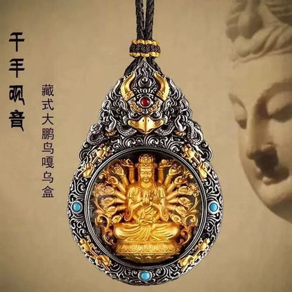 Tibetan Chinese Retro Handcarved Buddha Statue Pendant Amulet Necklace Jewelry