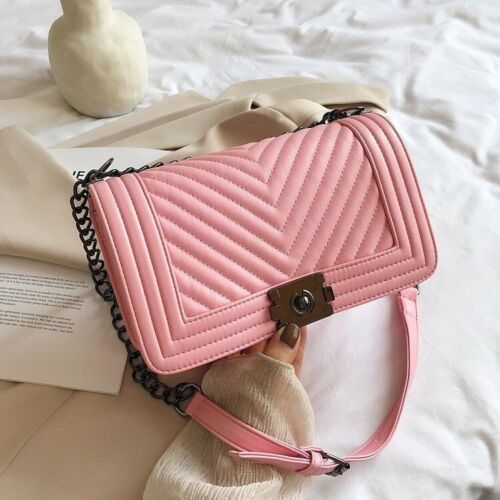 Chain Shoulder Bag V-Line Leather Crossbody Bags Lock Messenger Handbag 9 Colors