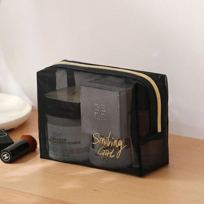 Black Mesh Cosmetic Bag Toiletry Makeup Transparent Traveling Brushes Organizer