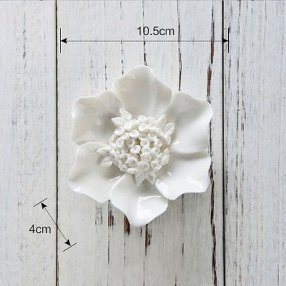 White Flower Wall Stickers Modern 3D Ceramic Decoration TV Background Art Murals