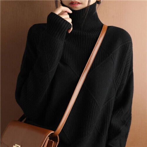 Women's Pullover Sweater Thickened Warmth Knitted Wool Sweater High Collar