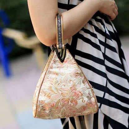 Flowers Embroidery Small Handbag Shopper Purse Triangle Bag Clutch 20*16*6 CM