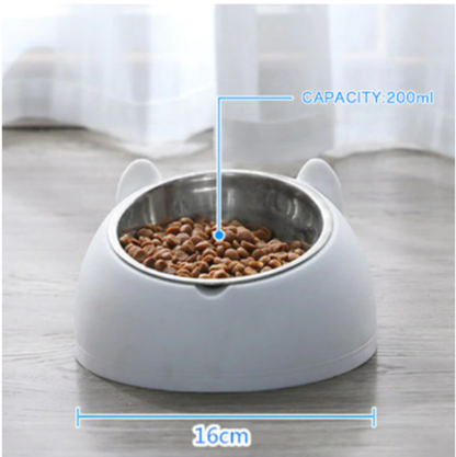 Pet Cat Elevated Stand Cat Dish Stainless Steel Tilted Raised Food Water Bowl