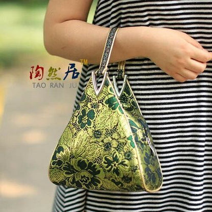Flowers Embroidery Small Handbag Shopper Purse Triangle Bag Clutch 20*16*6 CM