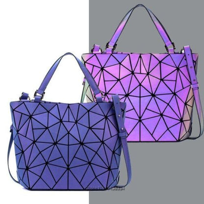 Luminous Bag Reflective Geometric Purse Shoulder Bag Plain Bucket Handbags Hasp