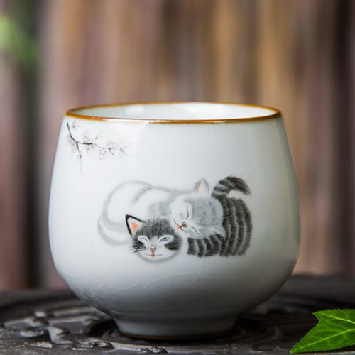 Embersceramic Ceramic Tea Cup Lovely Cat Chinese Kung Fu Cup 100ml