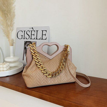 Green Chain Small Synthetic Leather Shoulder Crossbody Bag Wooden Handle Handbag