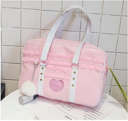 Shoulder Bag Lace Handbag Transparent Heart Handbag Plush Pendant 40*11*27 CM