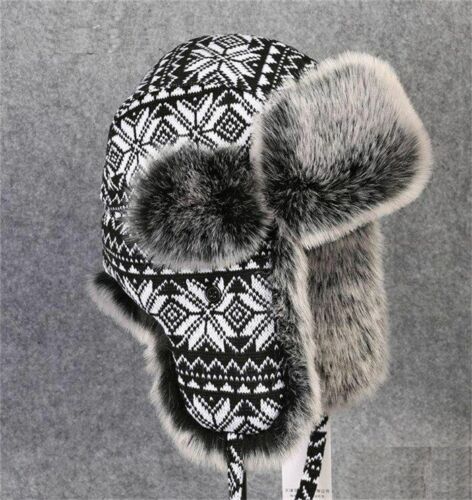 thick knitted cap windproof winter warm hat printed snowflake pattern earmuff