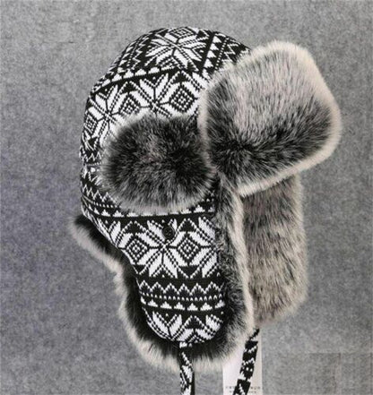 thick knitted cap windproof winter warm hat printed snowflake pattern earmuff