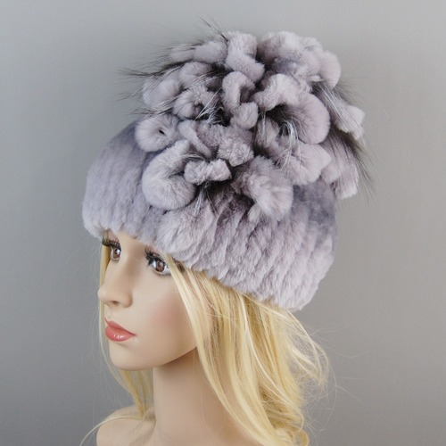 New Women Fur Hat Winter Handmade Rabbit Fur Cap Fur Headwear Warm Beanies Cap