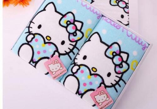 2 Piece Hello Kitty Cartoon Hand Towel Bath Towel Face Wash Cotton