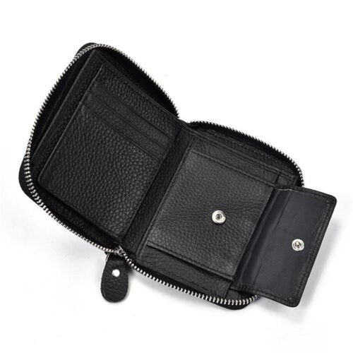 Real Leather Coin Wallet Zip Men Women Short Wallet Purse Zipper Brown Small