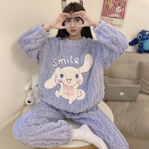 Sanrio Kuromi Cinnamoroll My Melody Anime Coral Velvet Pajamas Home Clothing Set