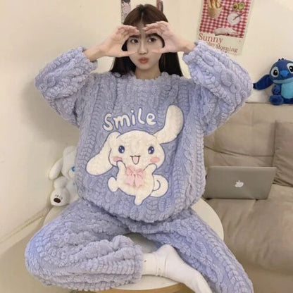 Sanrio Kuromi Cinnamoroll My Melody Anime Coral Velvet Pajamas Home Clothing Set
