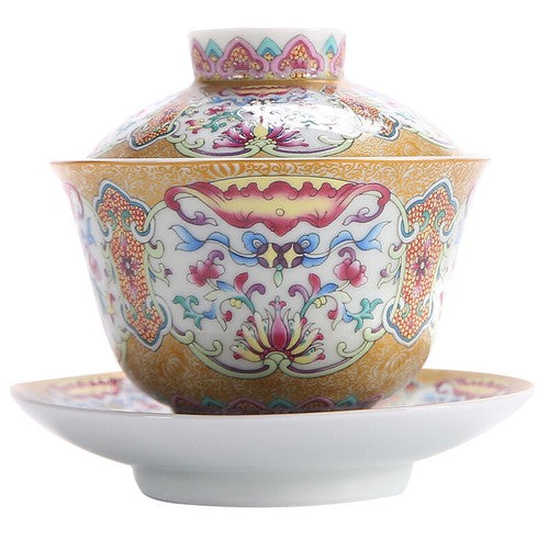 Antique Style Color Enamel Porcelain Gaiwan Handpainted Ceramic Tureen Cup Bowl