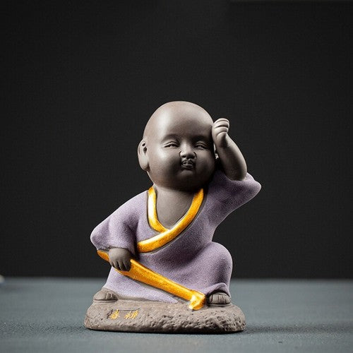 creative tea pet Zen style monk statue table house warming gift purple clay new
