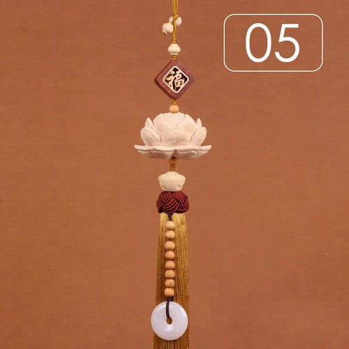 Chinese Style Lucky Fu Wooden Carved Lotus Buddha Statue Pendant Creative Home