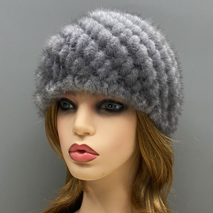 Women Mink Fur Hats Natural Real Fur Knitted Cap Fluffy Fur Beanie Black Fur Cap