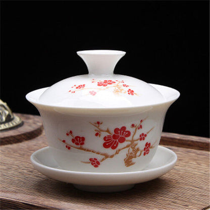 porcelain tureen Chinese kungfu gaiwan tea brewer bowl lid cup saucer 100ml new