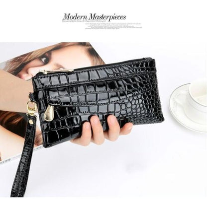 Patent Leather Wallets Fallow Long Double Zipper Wallet Clutch Bag Design Purse