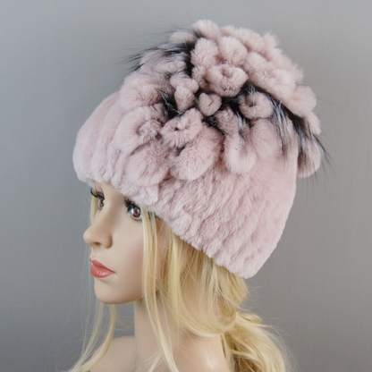 New Women Fur Hat Winter Handmade Rabbit Fur Cap Fur Headwear Warm Beanies Cap