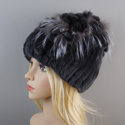 New Women Fur Hat Winter Handmade Rabbit Fur Cap Fur Headwear Warm Beanies Cap