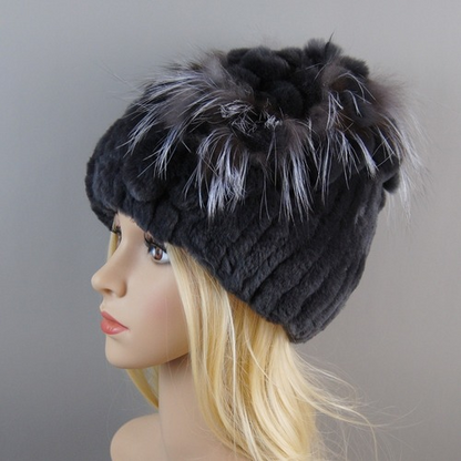 New Women Fur Hat Winter Handmade Rabbit Fur Cap Fur Headwear Warm Beanies Cap